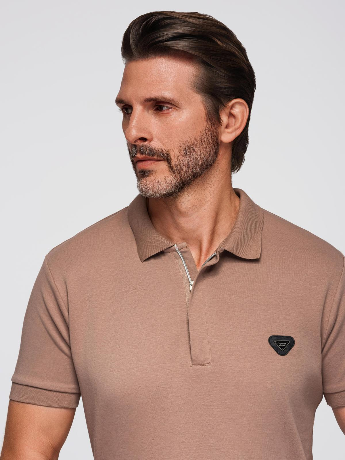 Ombre Men's polo shirt with zipper neckline - light brown