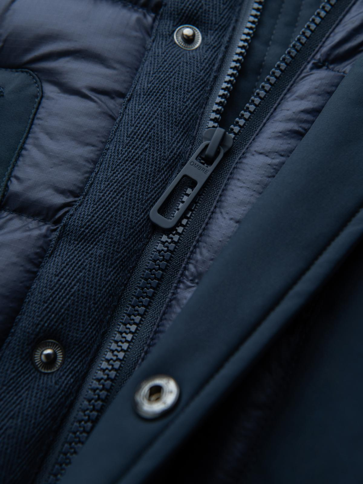 Ombre Men's quilted long jacket with large pockets - navy blue