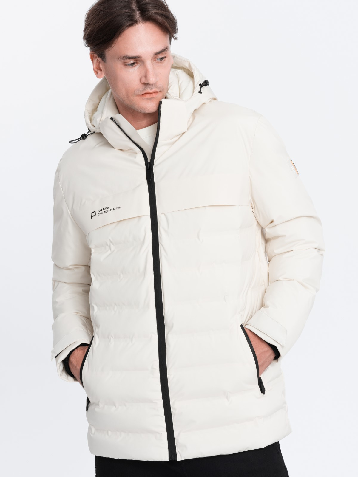 Ombre Men's winter jacket with detachable hood - cream