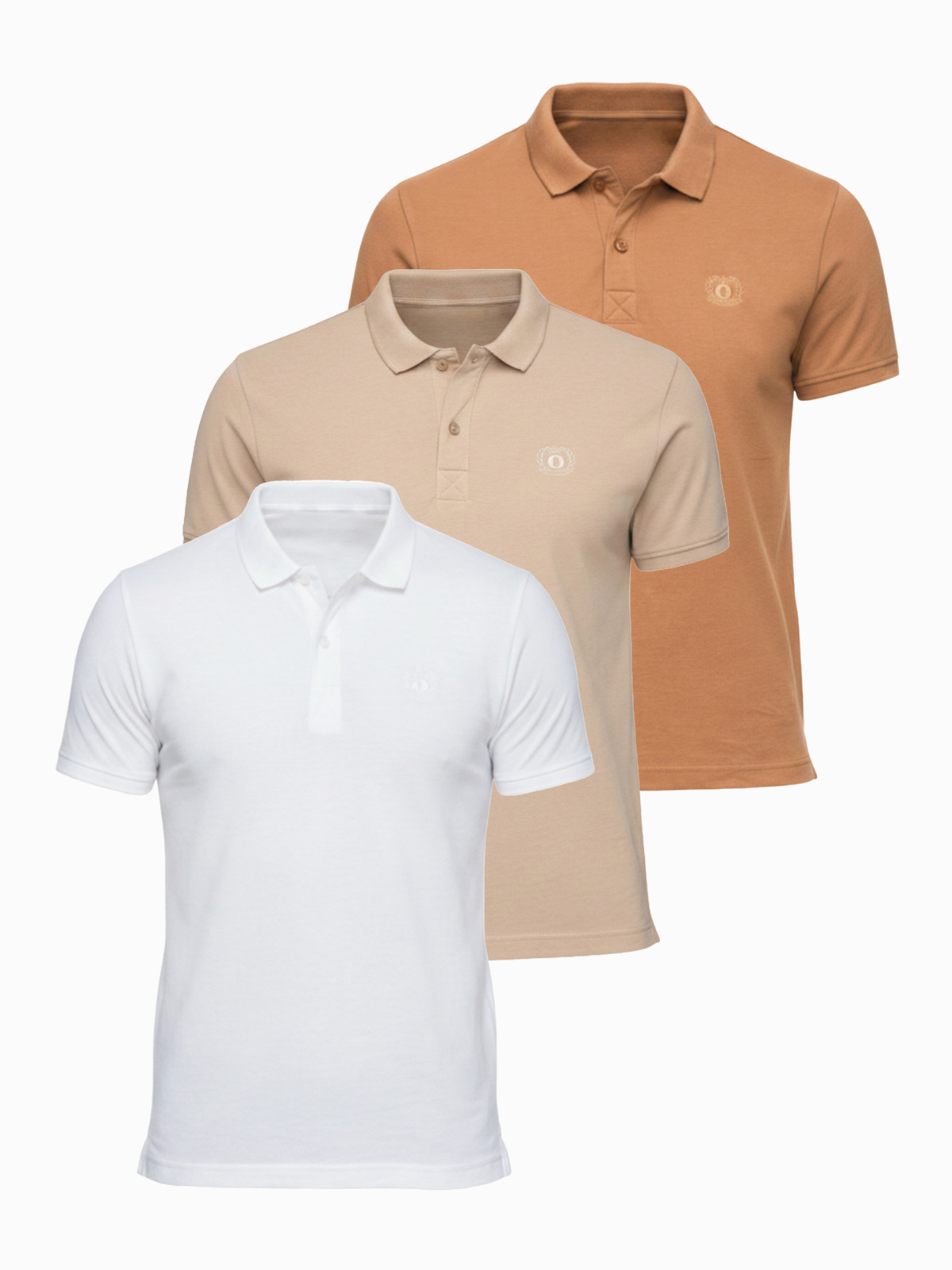Ombre muška polo majica - set bijela/bijela/svijetlosmeđa