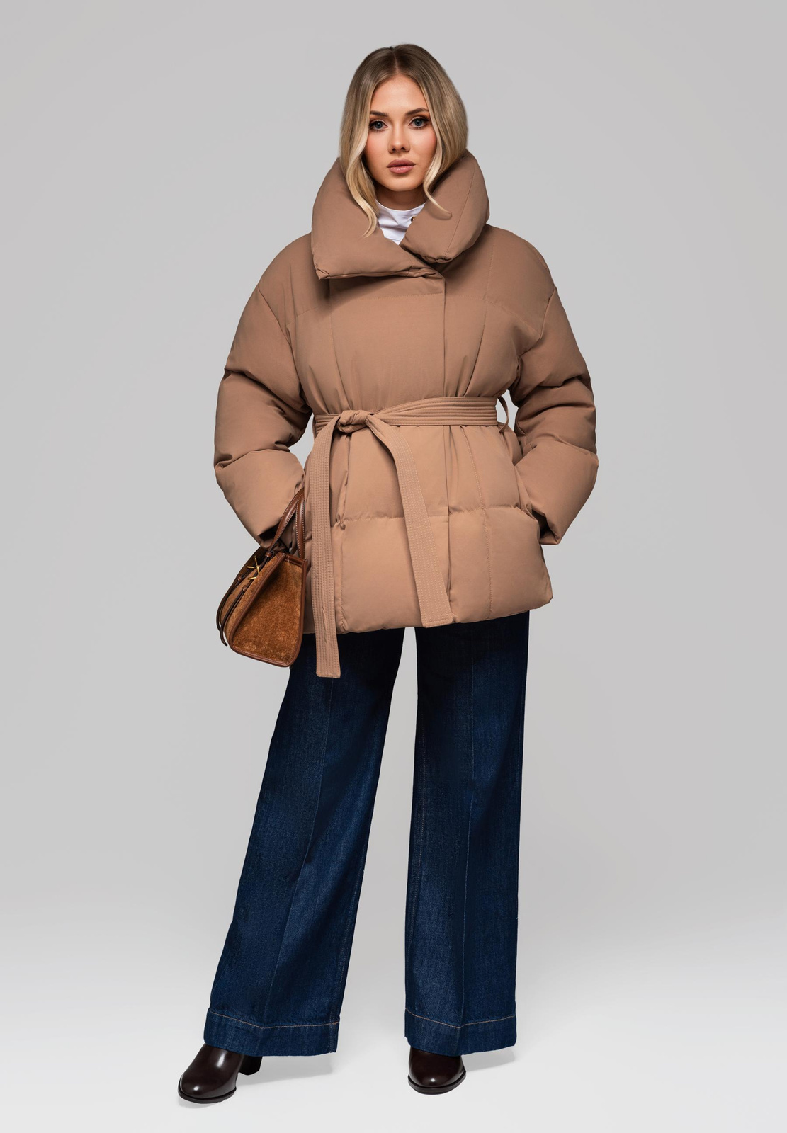 Edoti Women's quilted jacket with belt and collar OW-JAHP-0106 v3