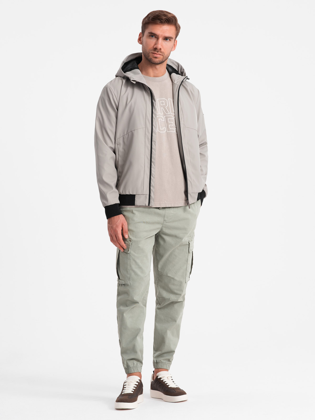 Ombre Men&#039;s lightweight jacket with mesh lining and hood - grey