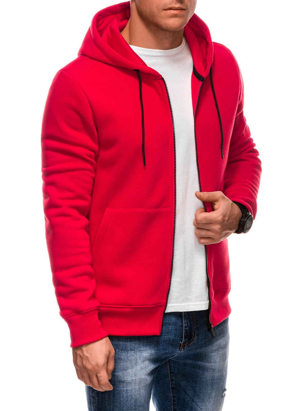 Edoti BASIC unbuttoned men's hooded sweatshirt - red