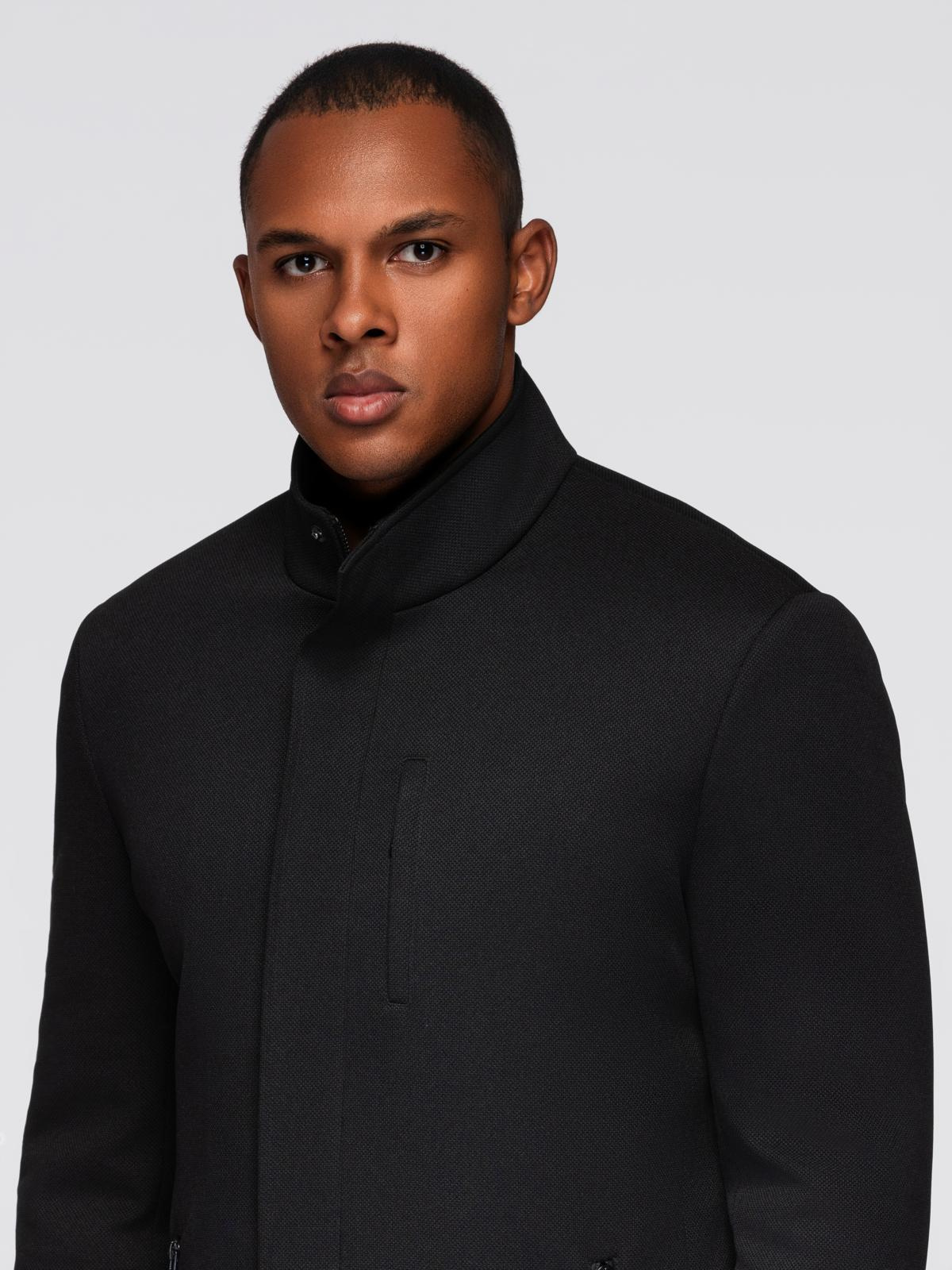 Ombre Fitted structured men&#039;s high collar coat - black