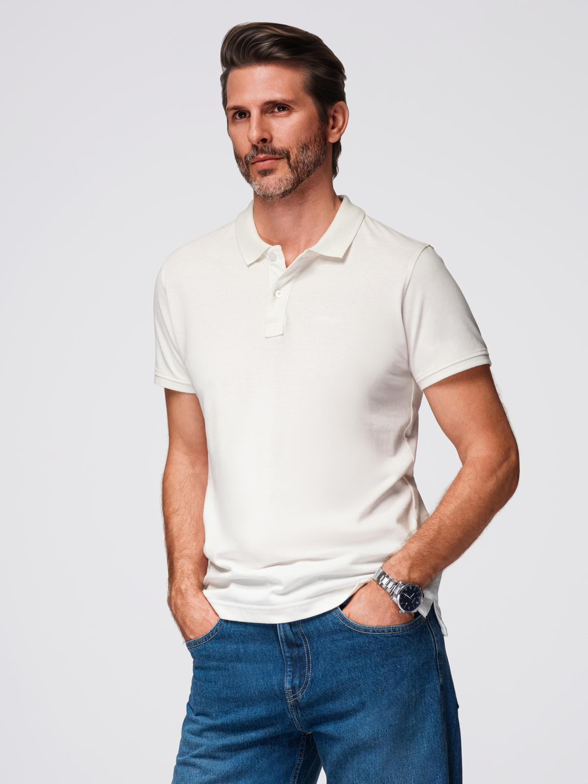 Ombre Polo shirt in cotton pique knit - ecru