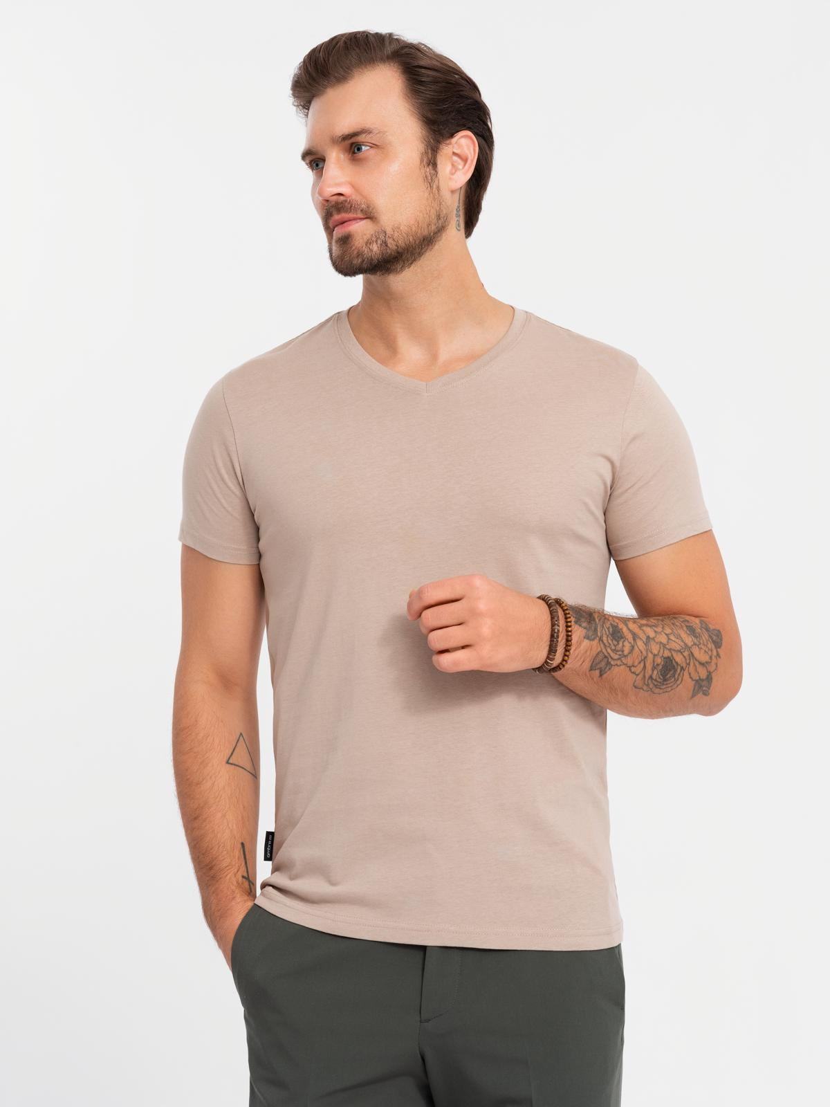 Ombre BASIC men's cotton V-neck T-shirt set - white/sand/green