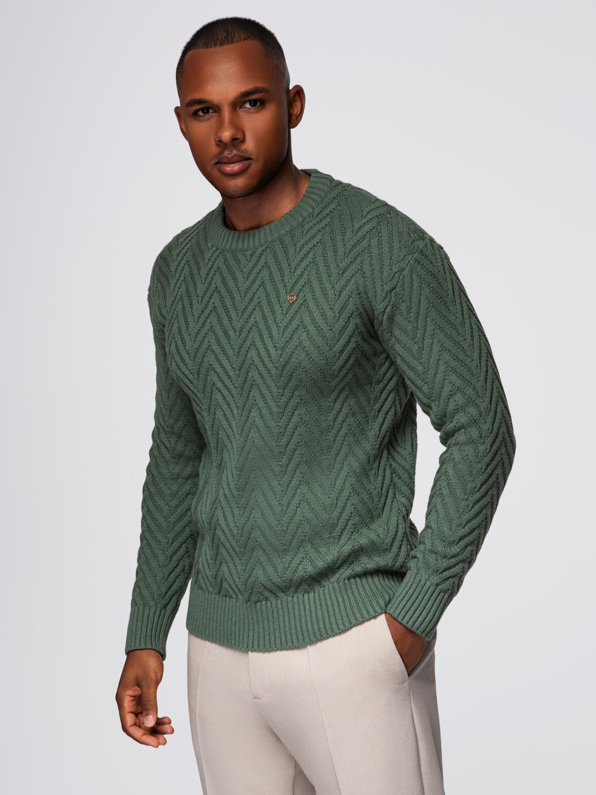 Ombre Men&#039;s knit sweater with zigzag weave - faded green