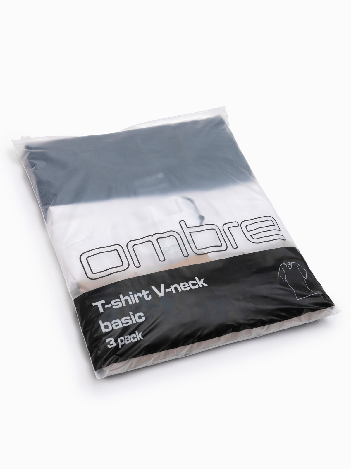 Ombre BASIC men's cotton V-neck T-shirt set - white/sand/navy
