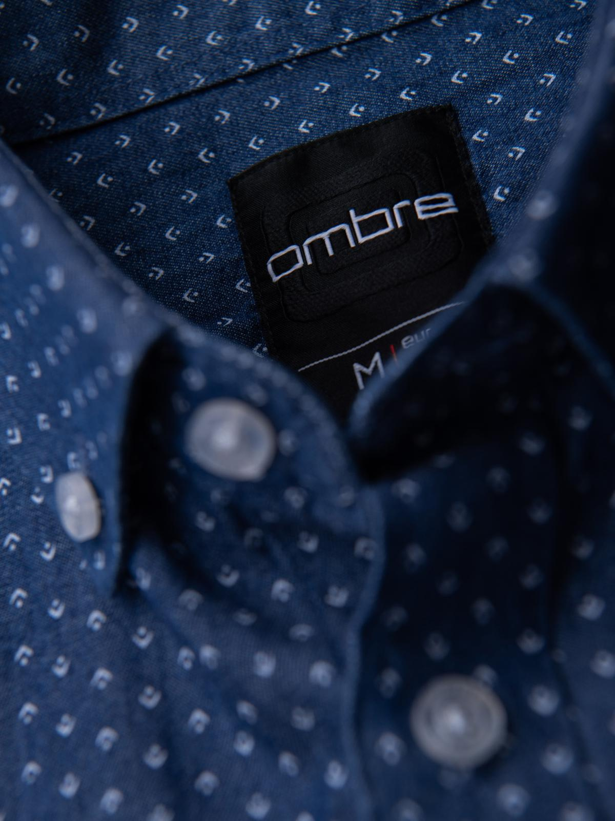 Ombre Men's patterned thin denim shirt with pocket - blue