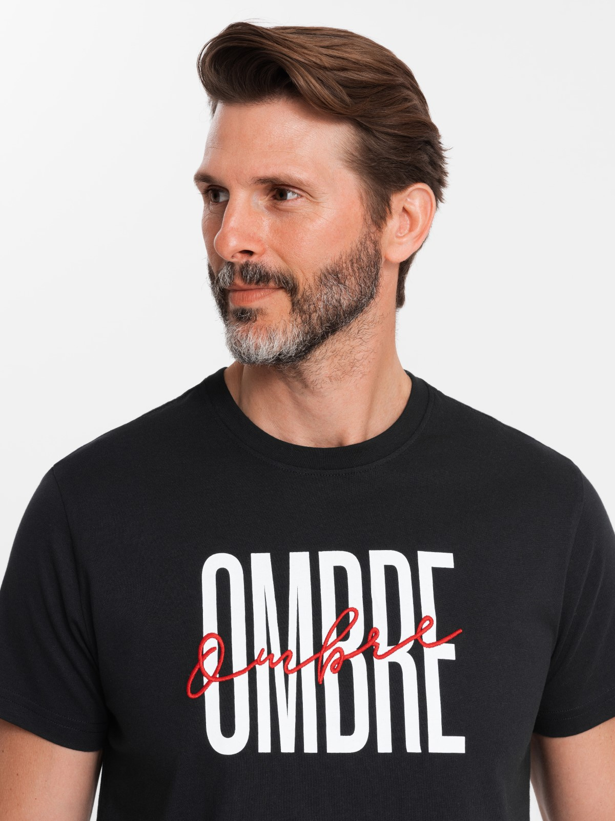 Ombre Men's cotton t-shirt with double logo - black