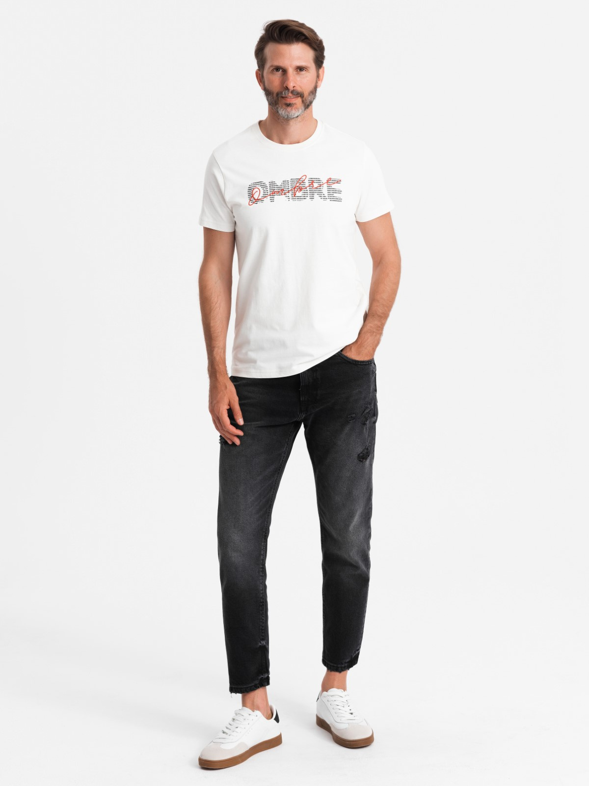 Ombre Men's cotton t-shirt with double printed logo - white