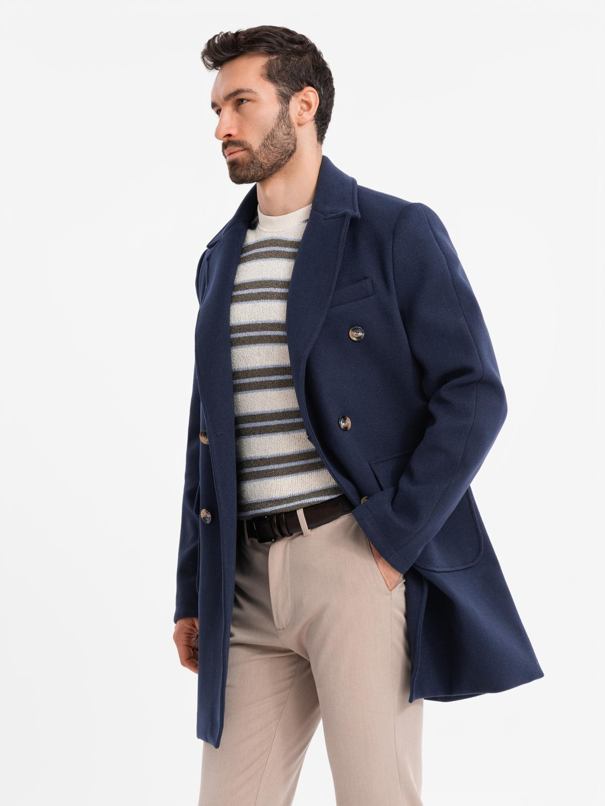 Ombre Men&#039;s double-breasted coat with decorative buttons - indigo