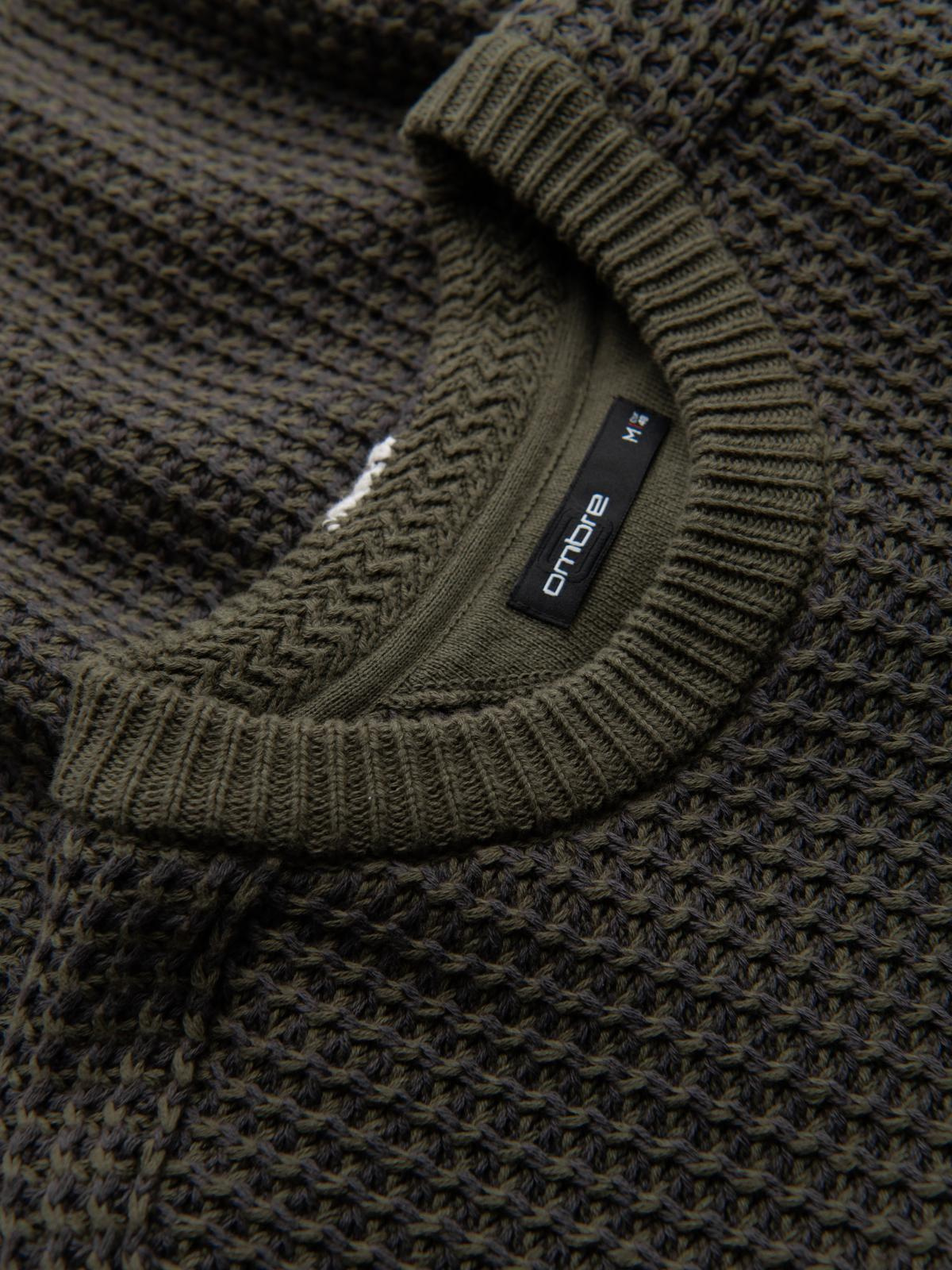 Ombre Men&#039;s contrast weave sweater with round neckline - dark olive