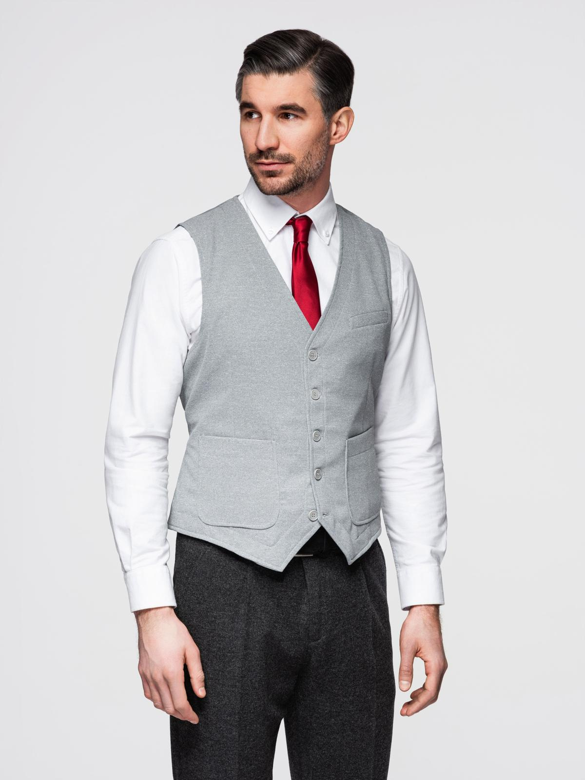 Ombre Fitted structured men's vest with patch pockets - grey melange