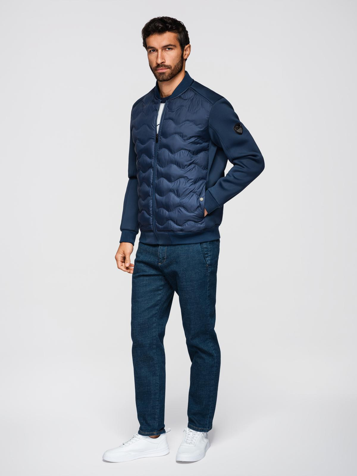 Ombre Men's quilted bomber jacket - navy blue