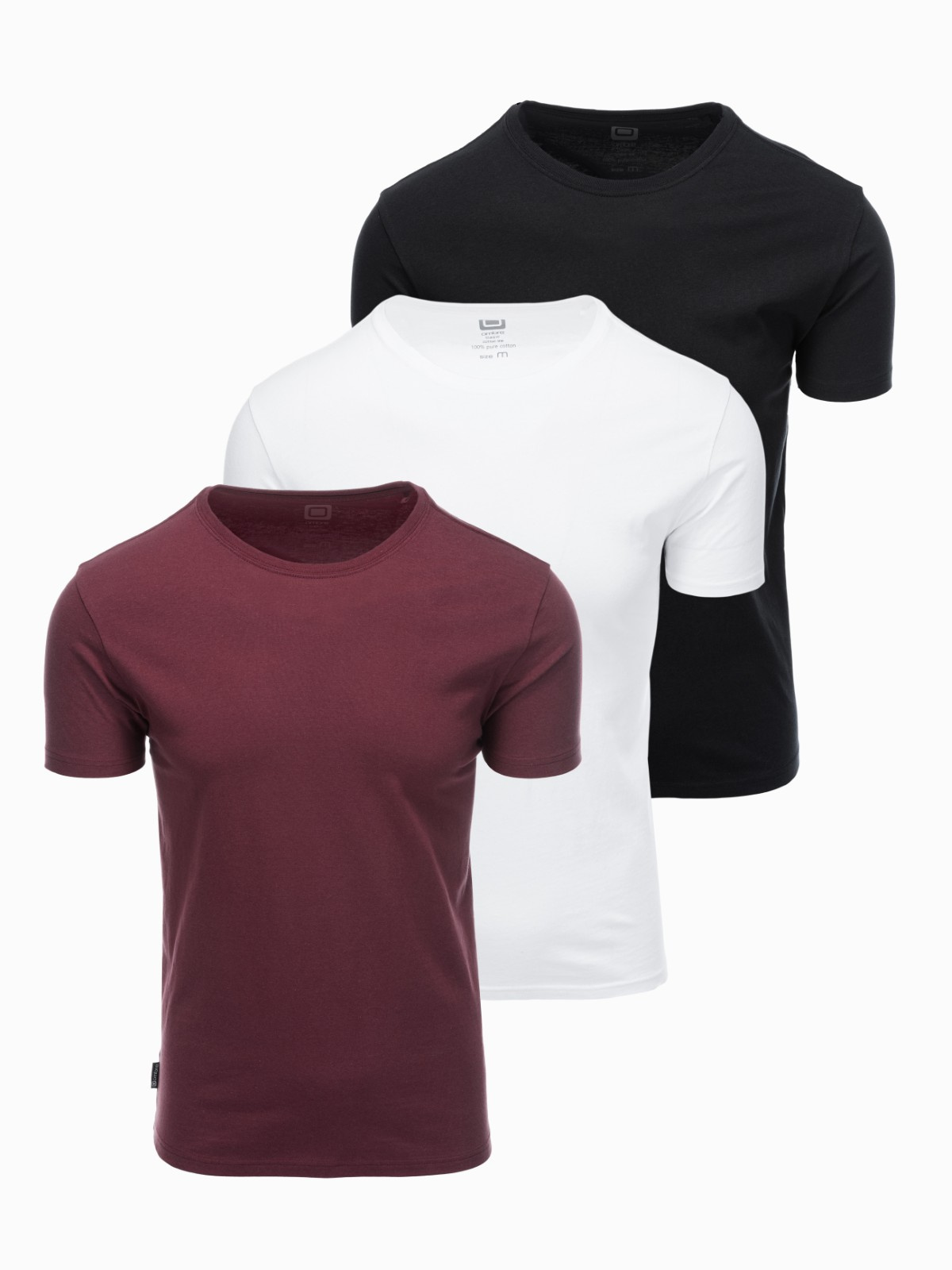 Ombre BASIC men's cotton t-shirt set with round neckline - black/white/maroon