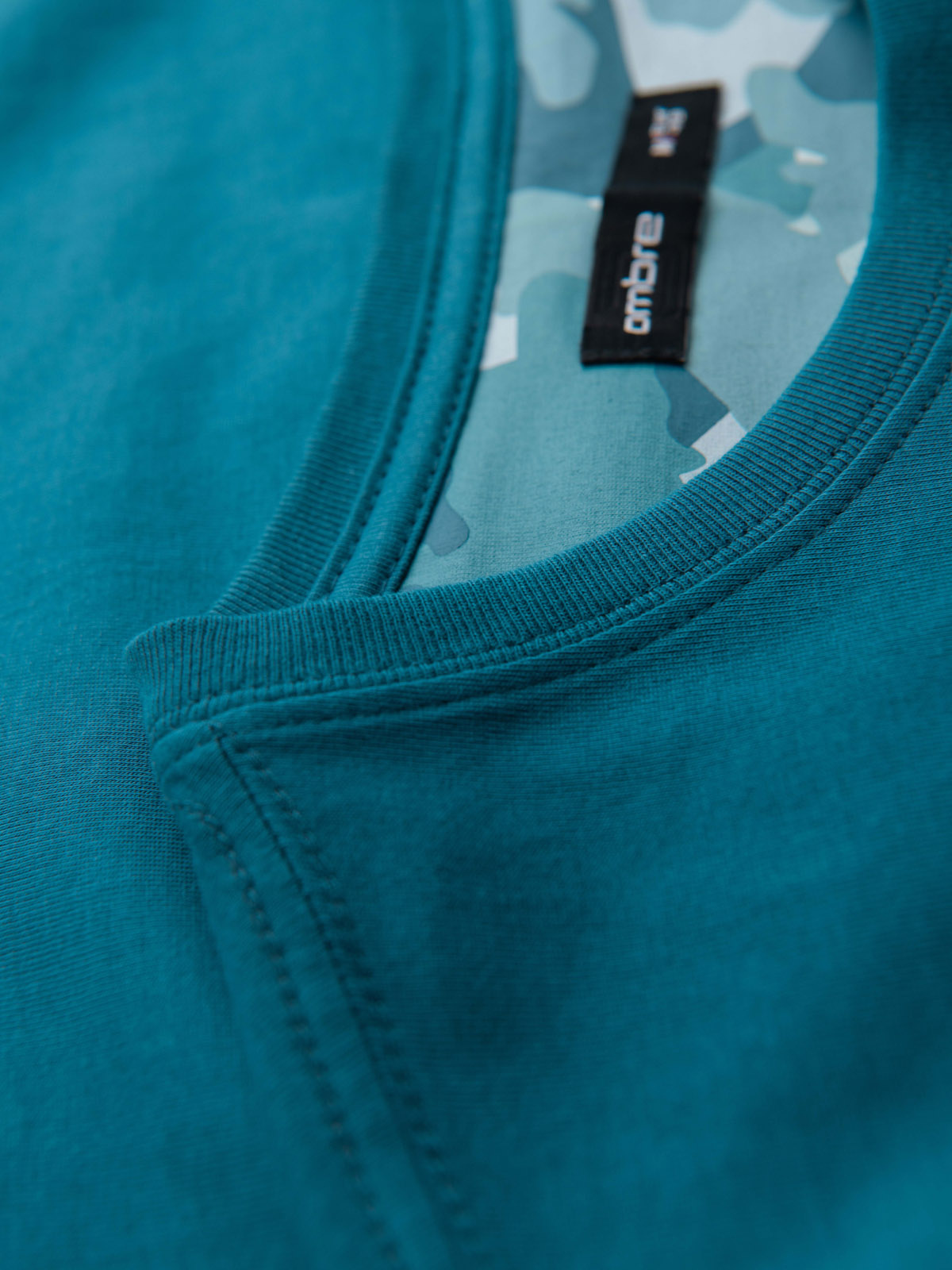 Ombre Men's cotton t-shirt with printed pocket - turquoise