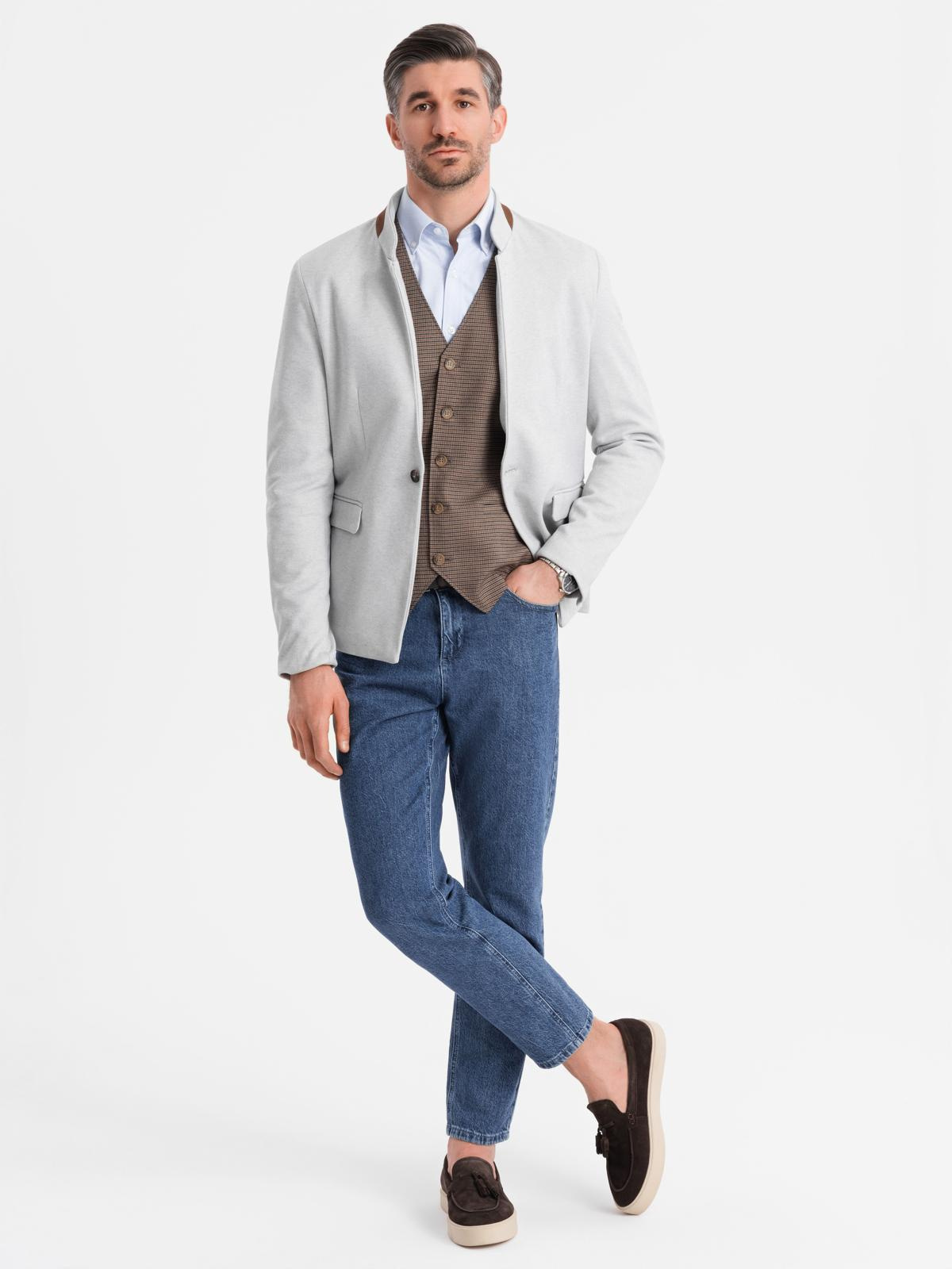 Ombre Men&#039;s melange rayon jacket with stand-up collar - grey melange