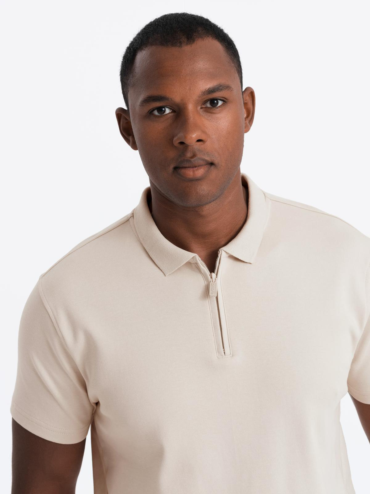 Ombre Men&#039;s polo shirt with zippered collar - cream