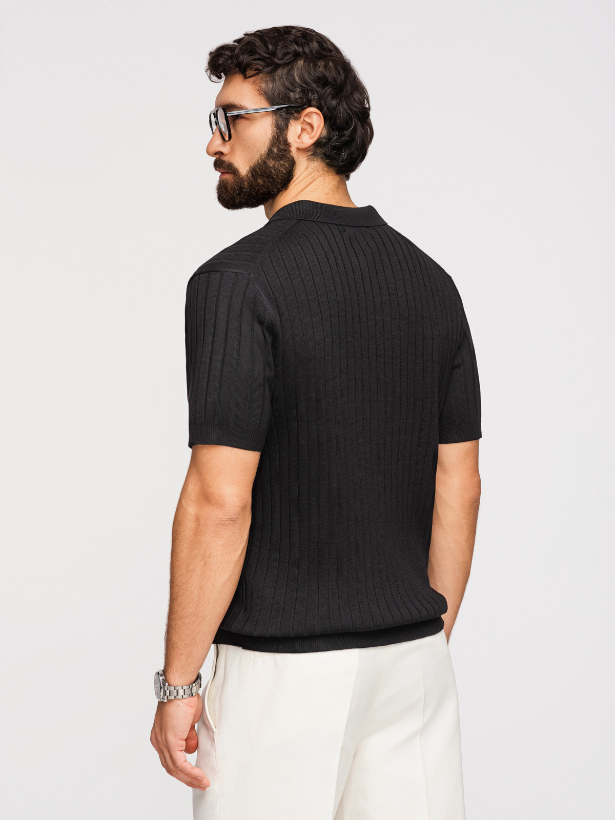 Ombre pánske SLIM FIT pruhované polo tričko - čierne