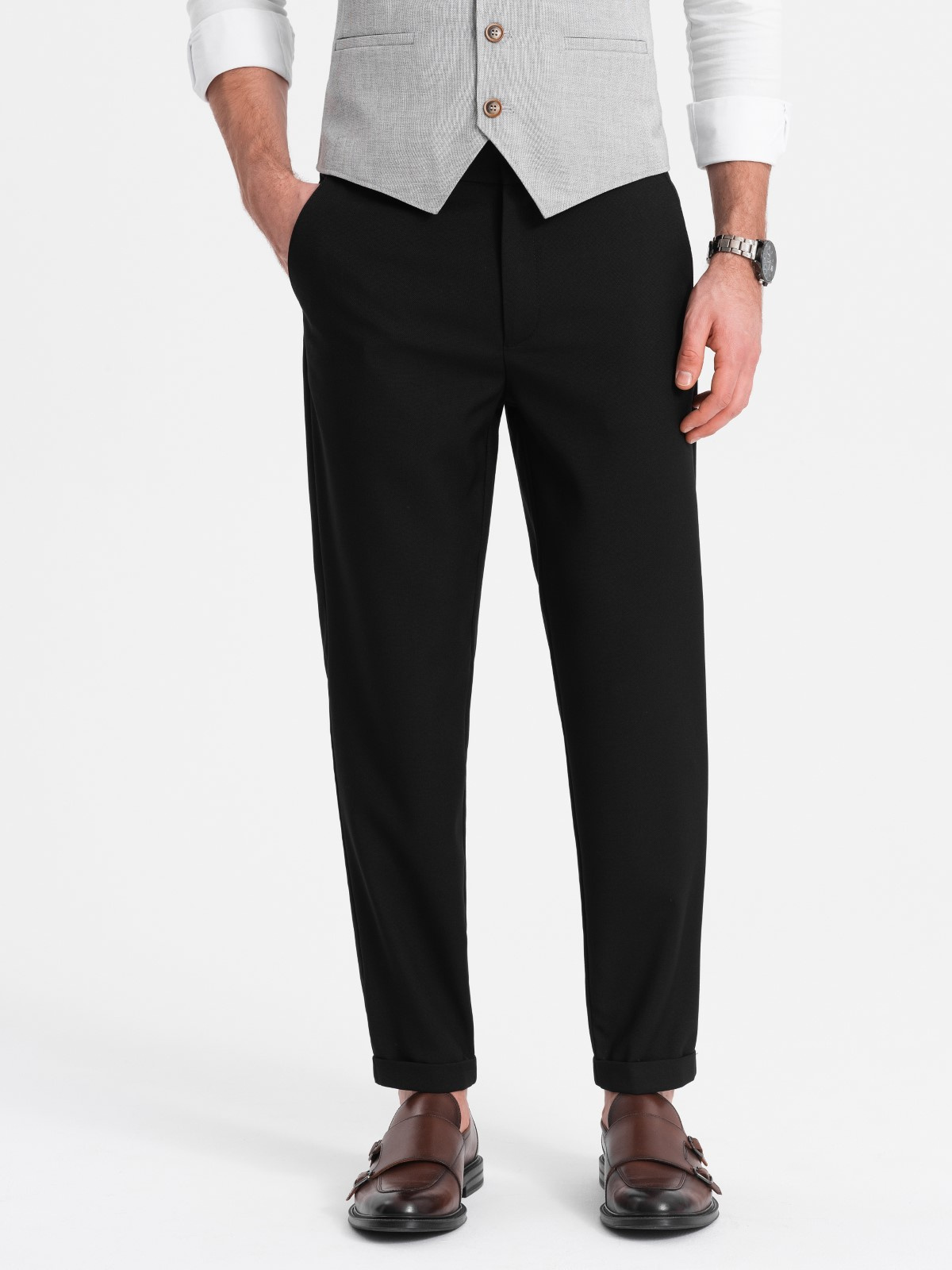 Ombre Men's REGULAR FIT chino pants with elastic waistband - black