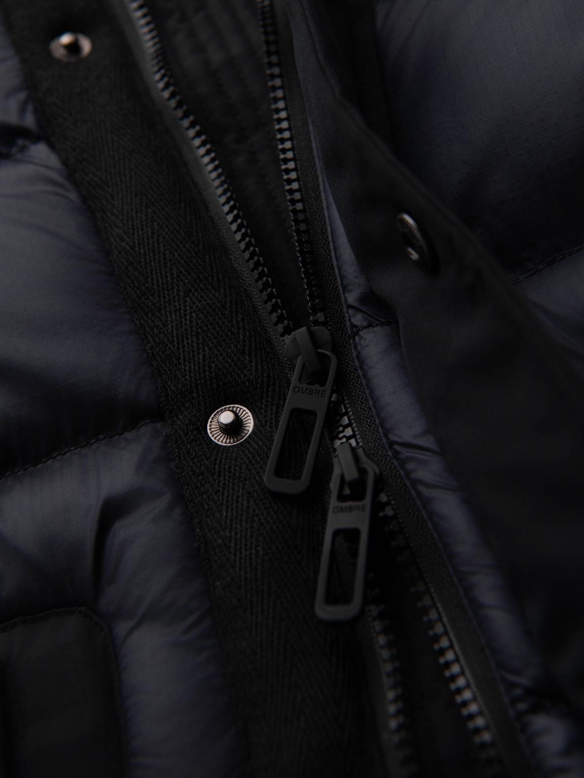 Ombre Men&#039;s long quilted jacket with large pockets - black