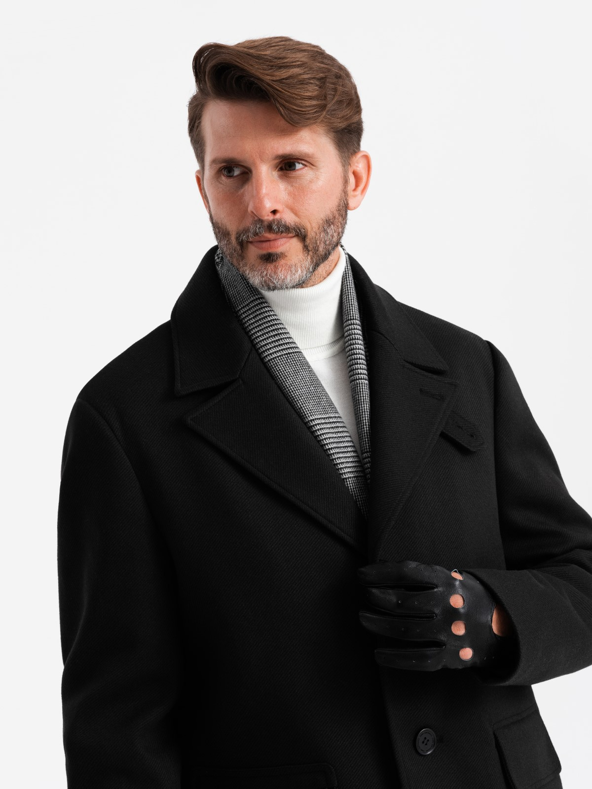 Ombre Men's single-breasted patterned coat with pockets - black