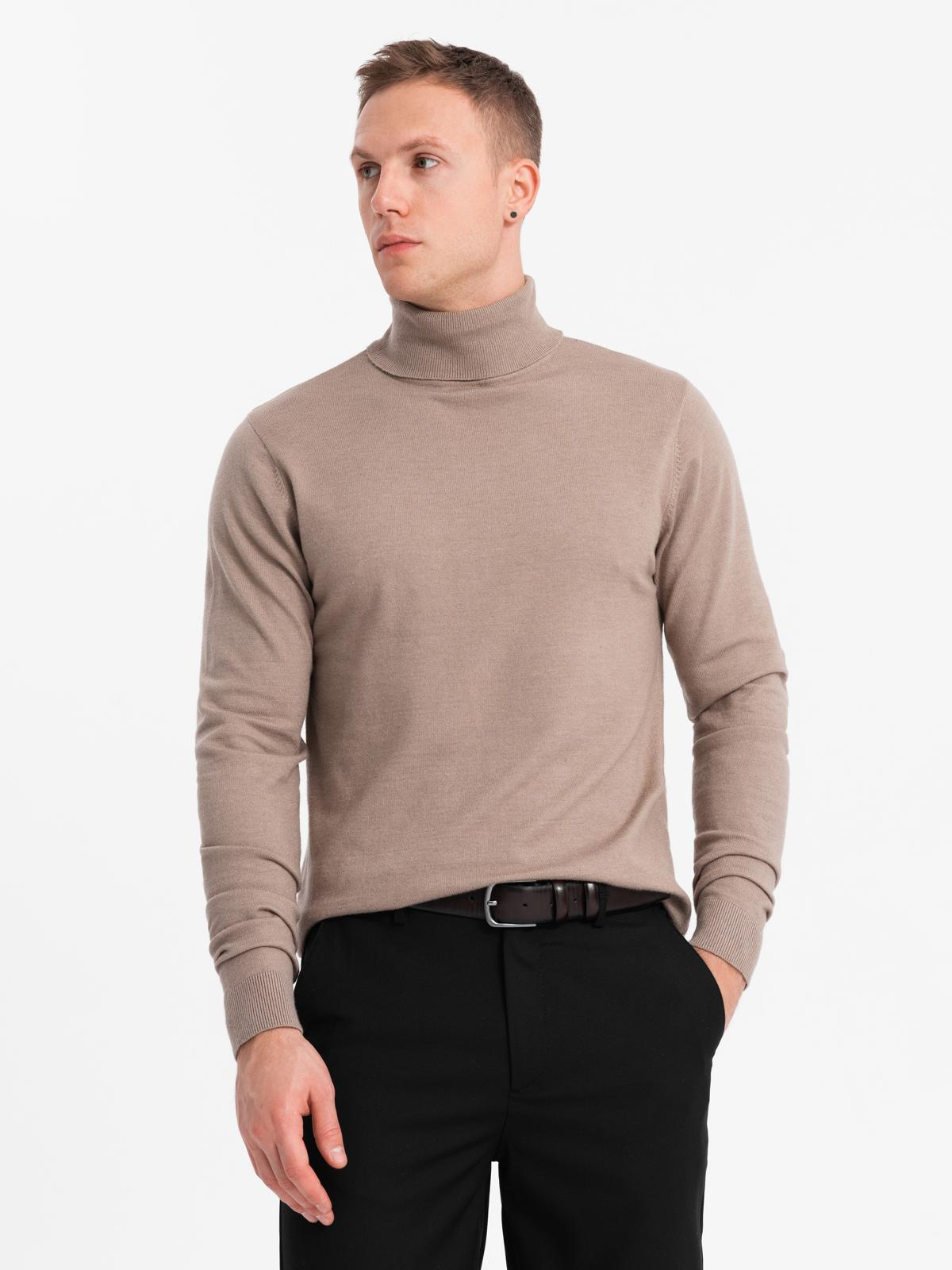 Ombre Men&#039;s knitted turtleneck with viscose - dark beige