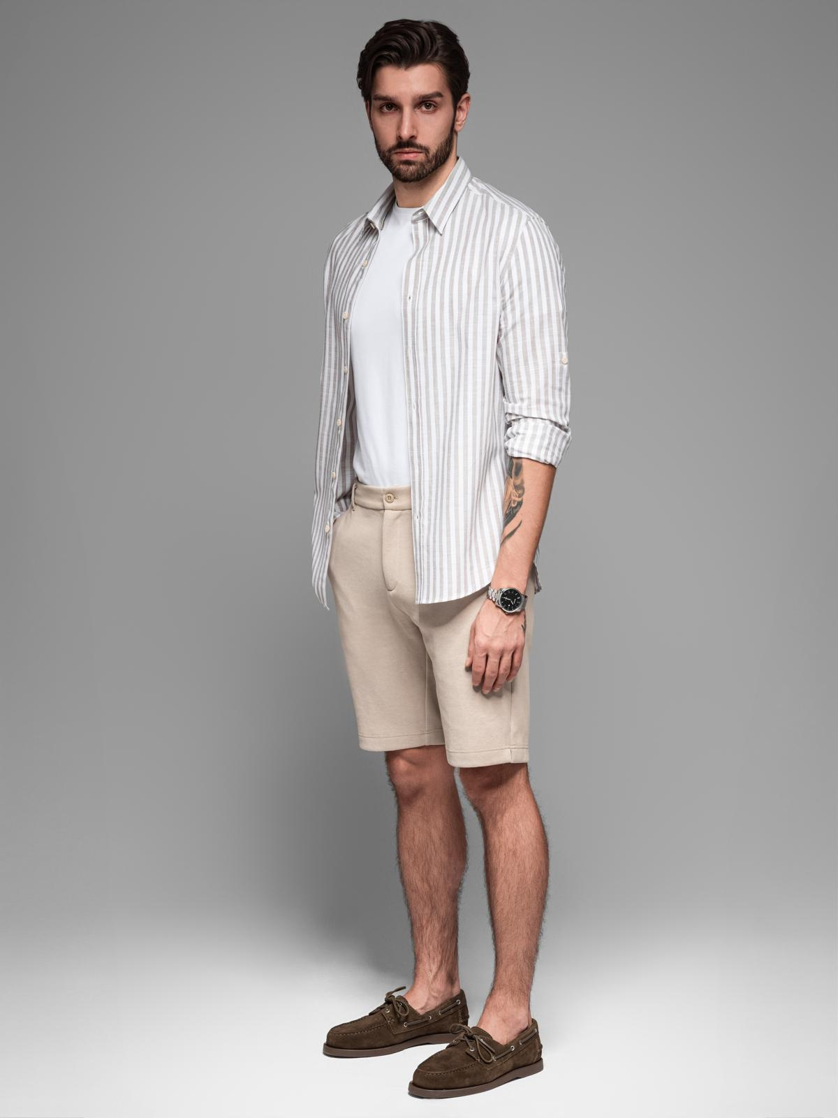 Ombre Men&#039;s SLIM FIT short shorts in melange structured knit - sand