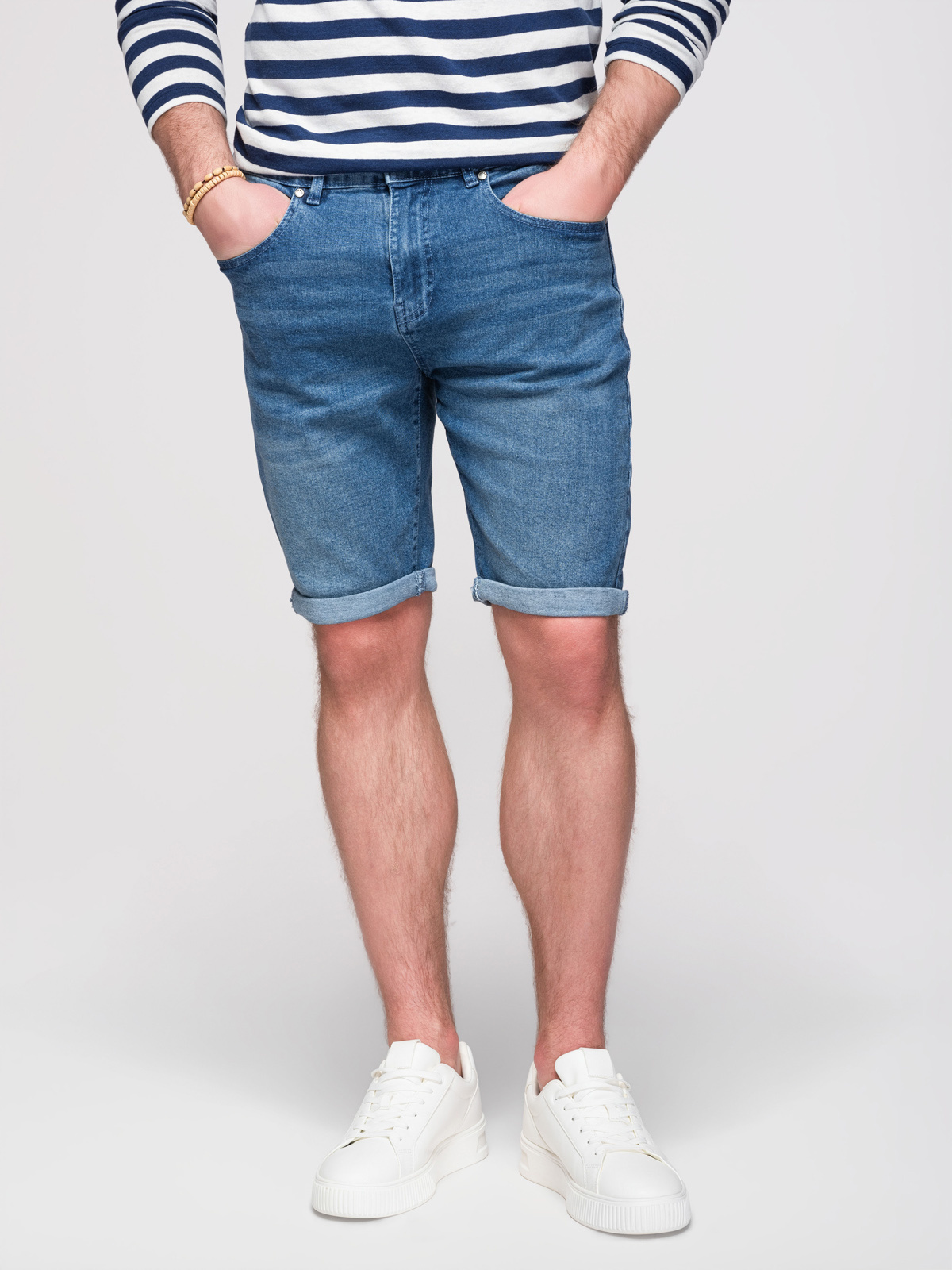 Ombre Men's denim shorts with rolled up leg - blue