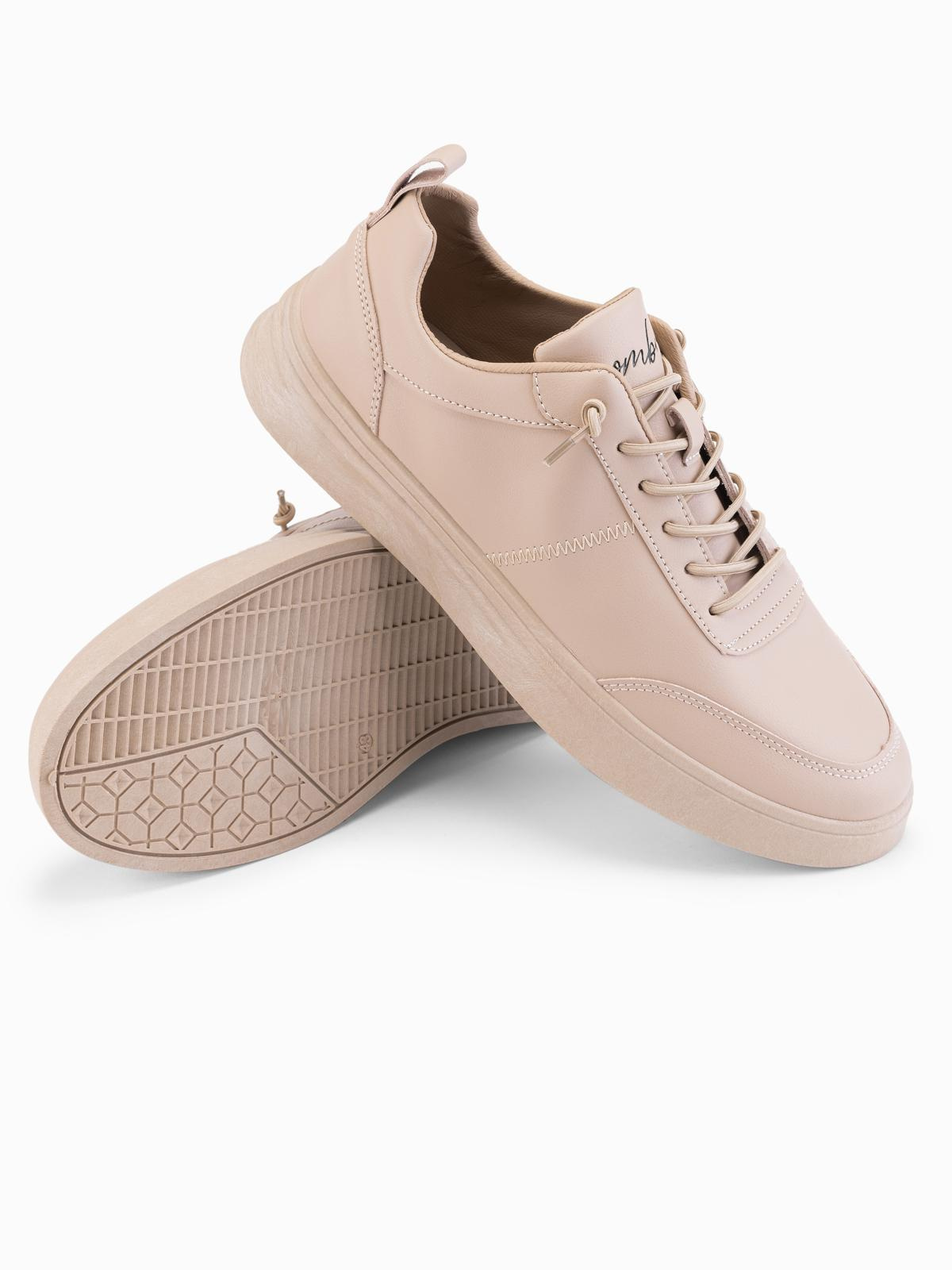 Ombre Men&#039;s monochromatic sports style shoes with stitching - beige