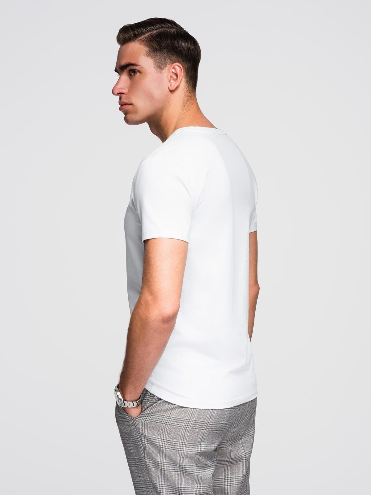 Ombre Men's V-neck SLIM FIT t-shirt with elastane and print - white