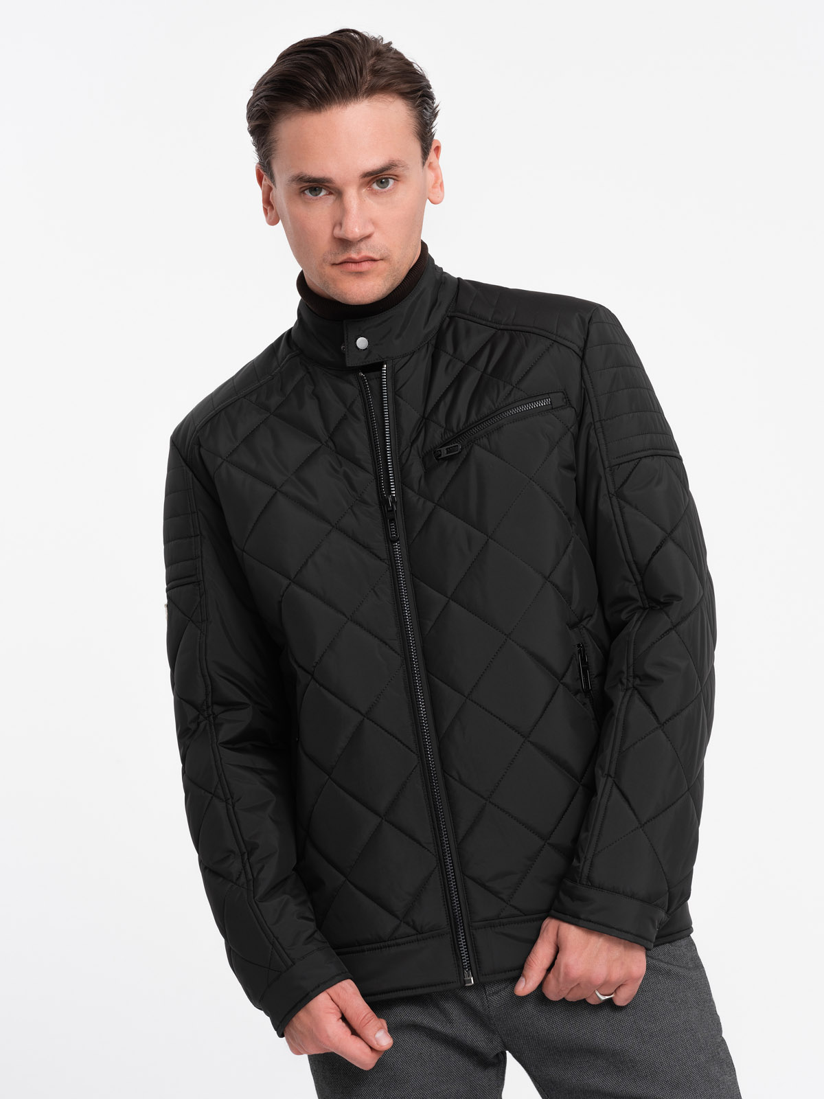 Levně Ombre BIKER men's insulated jacket quilted in a diamond pattern - black