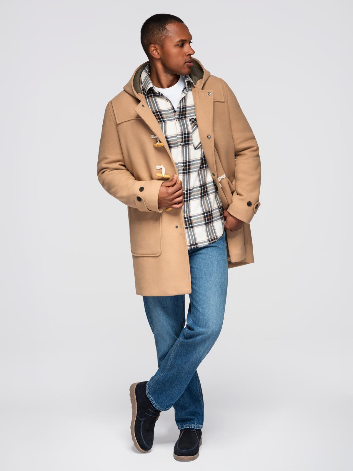 Ombre Men&#039;s wool and hooded duffle coat - light brown