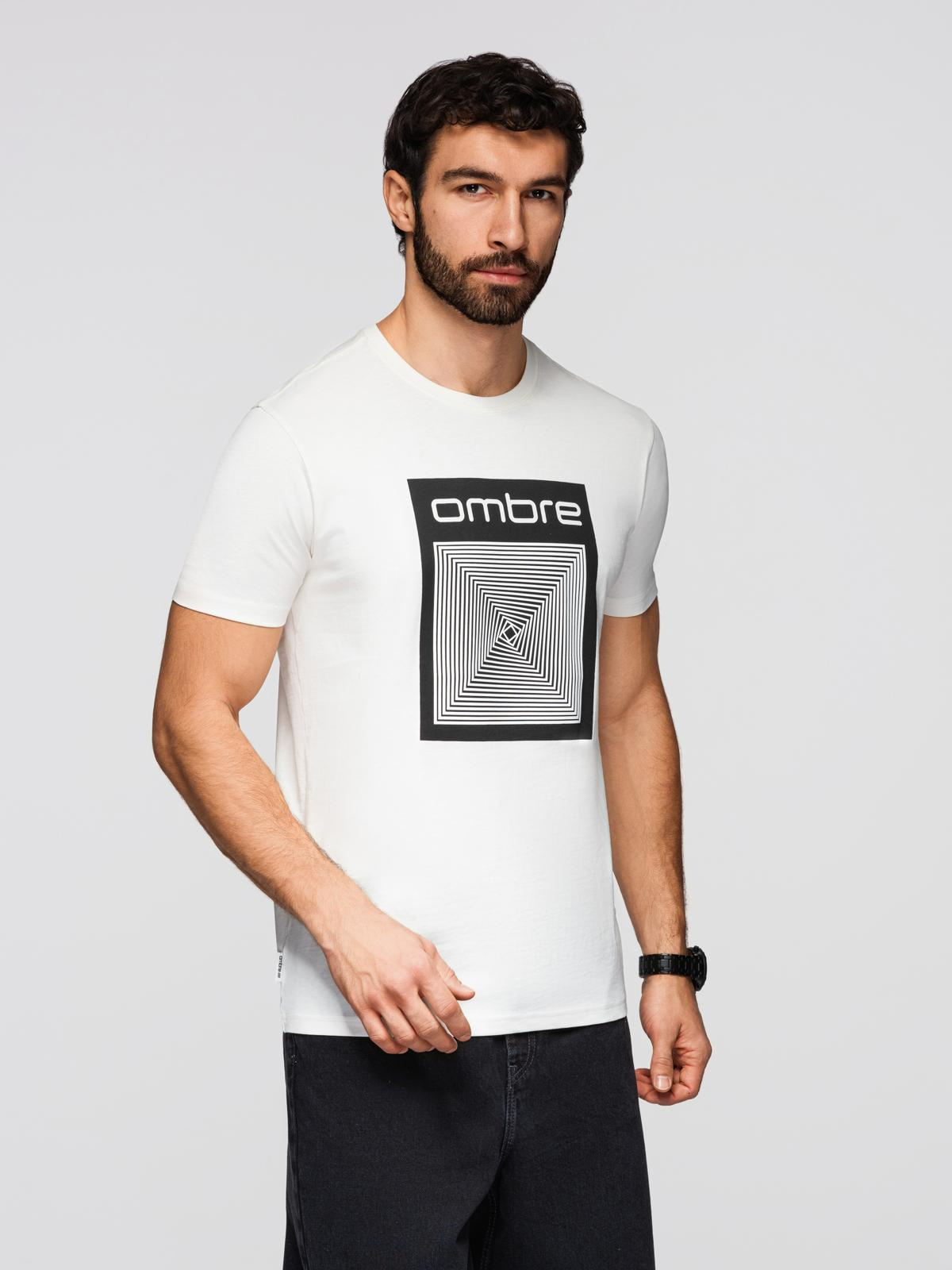 Ombre pánske tričko s geometrickým vzorom - biela