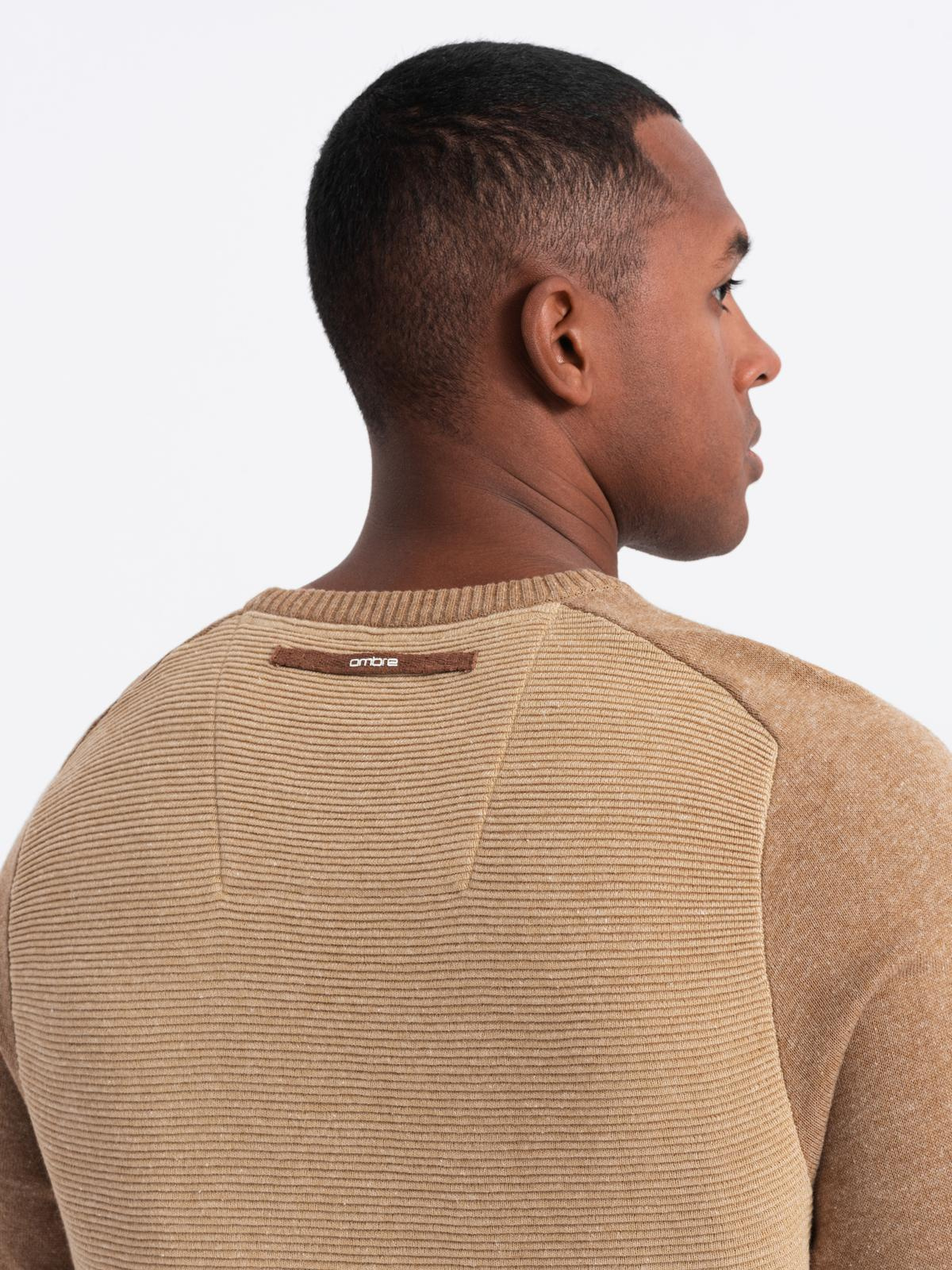 Ombre Men&#039;s cotton sweater with patch and raglan sleeves - brown
