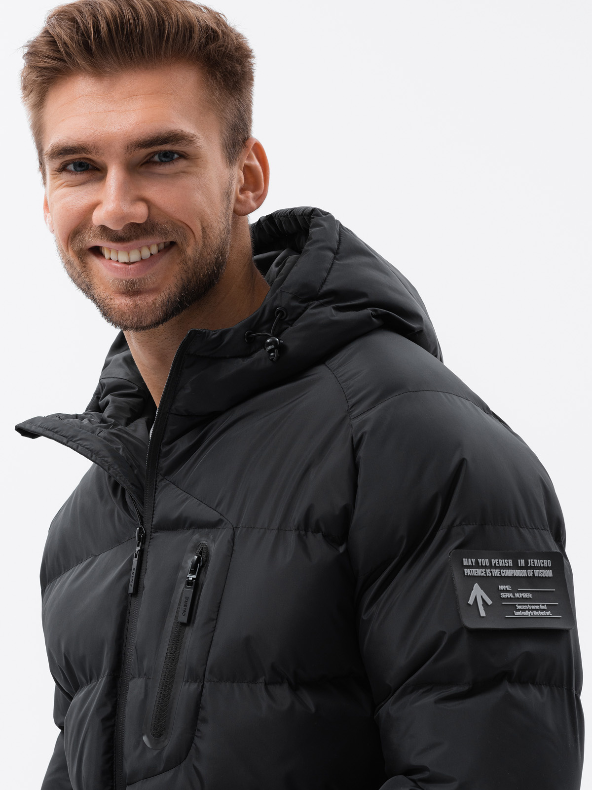 Ombre Quilted heavily insulated men&#039;s jacket with raglan sleeves - black