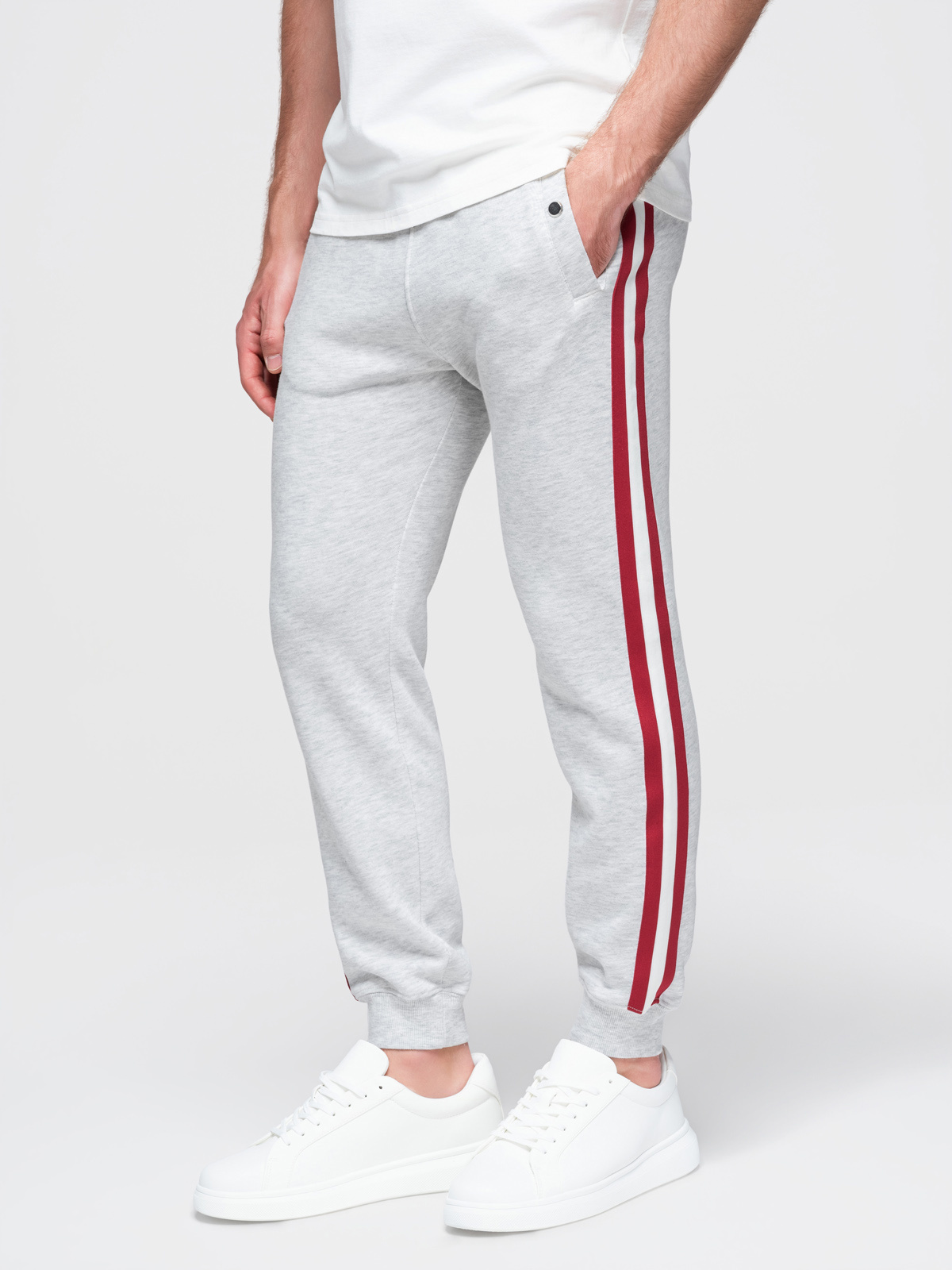 Ombre Men's sweatpants with piping and ribbing on legs - grey melange