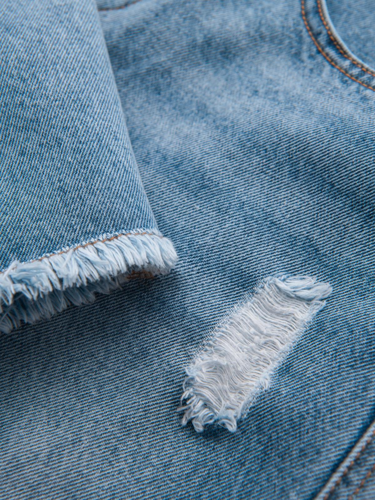 Ombre Men's short denim shorts with rips and holes - light blue