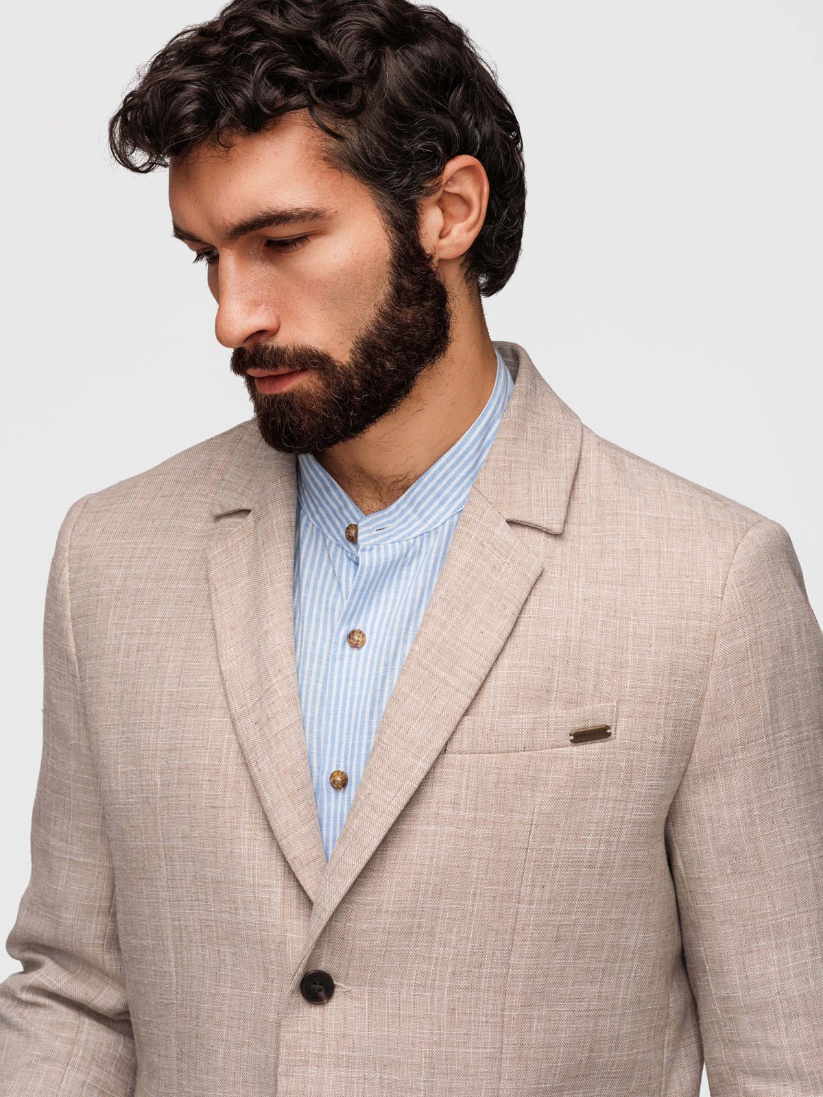 Ombre Men's REGULAR cut jacket with linen - light beige
