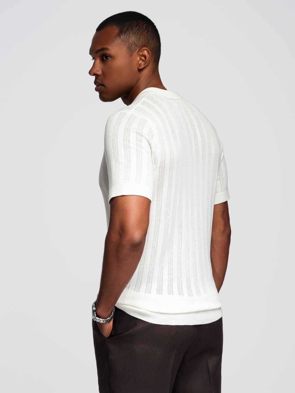 Ombre Men's openwork polo shirt with zipper at neckline - white