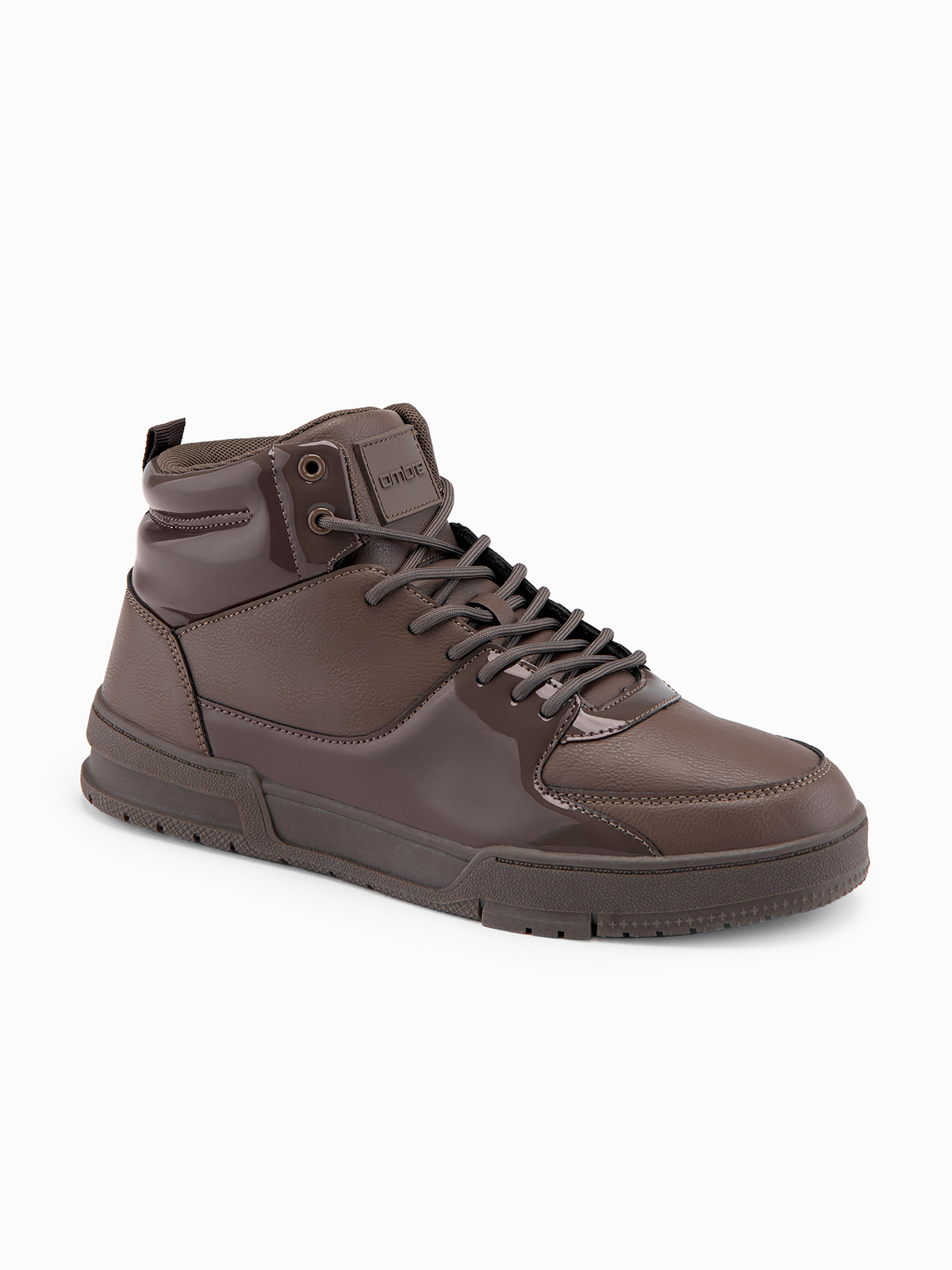Ombre Men's high-top sneakers shoes with shiny elements - dark brown