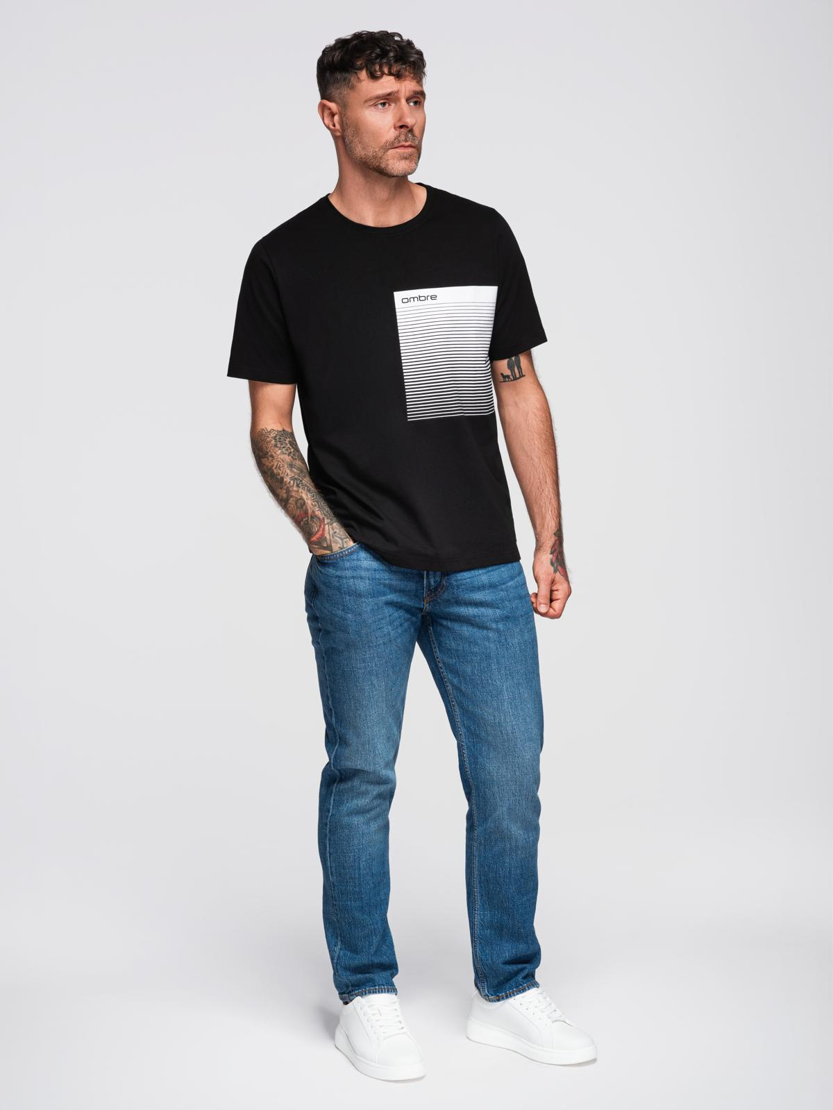 Ombre Men's cotton t-shirt with graphic print - black