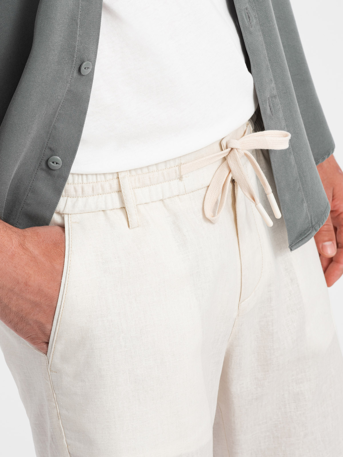 Ombre Men&#039;s short shorts with linen - cream