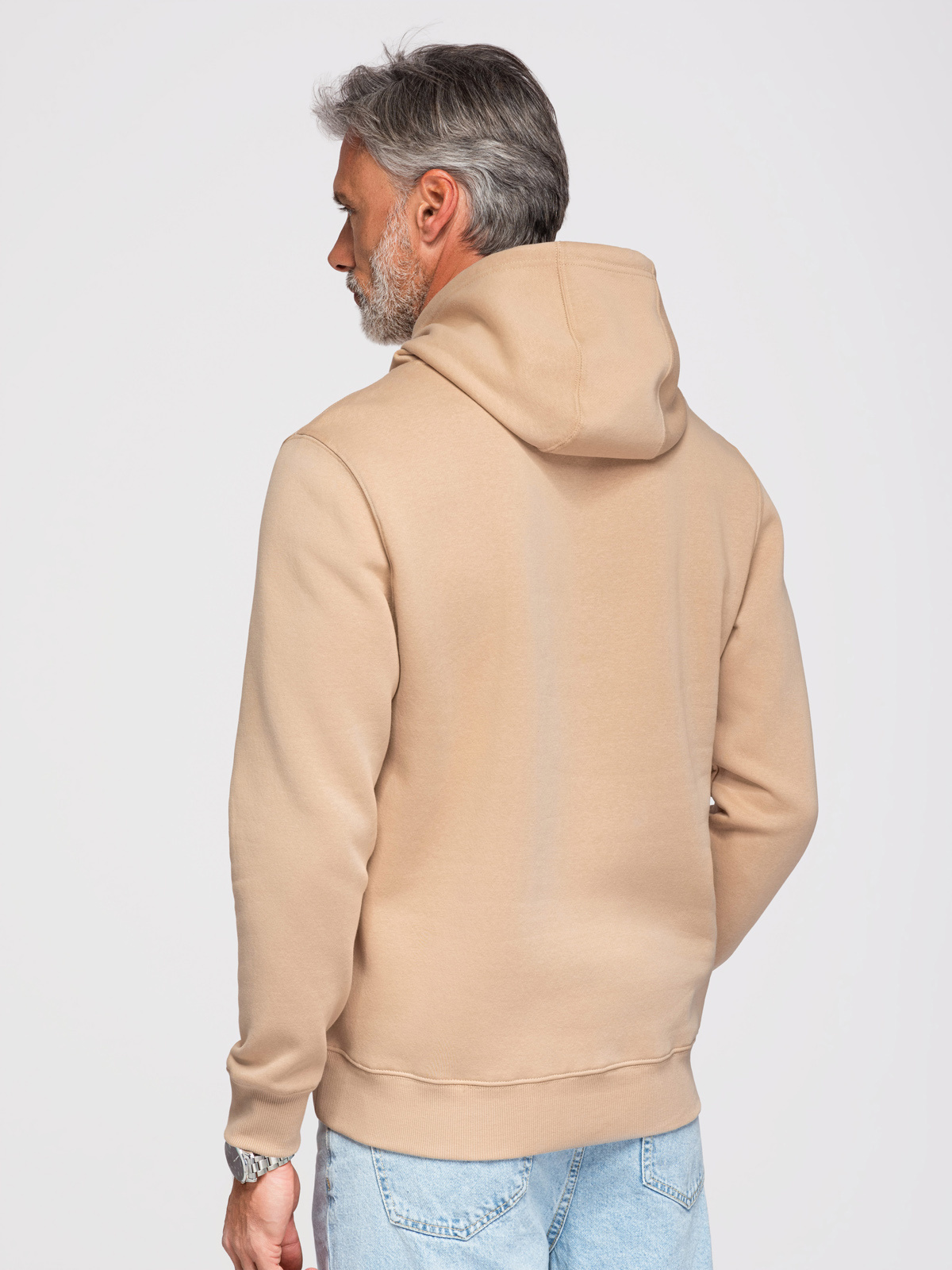 Ombre BASIC men's cotton sweatshirt kangaroo hoodie - beige