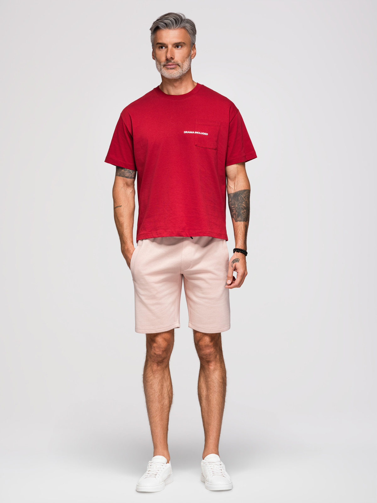 Ombre Men's knit shorts with drawstring and pockets - powder pink