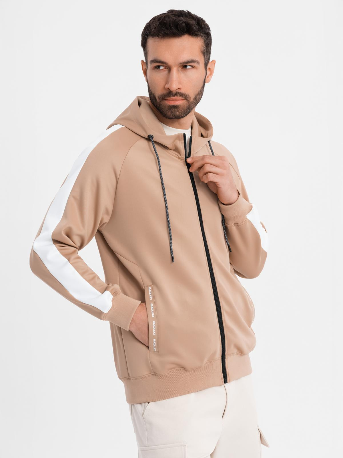 Ombre Unzipped men's hooded sweatshirt with piping - beige