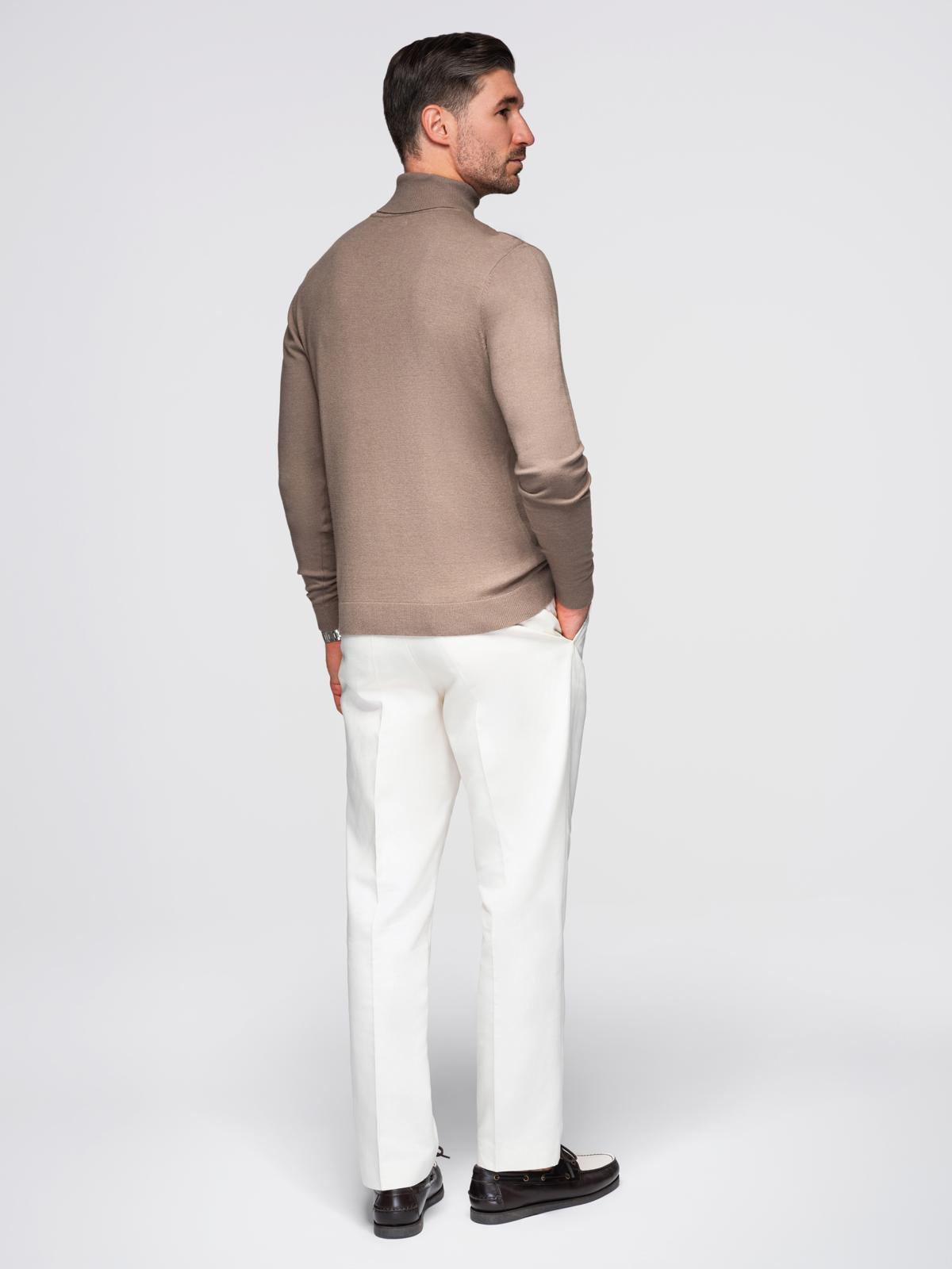 Ombre Men's knitted turtleneck with viscose - dark beige