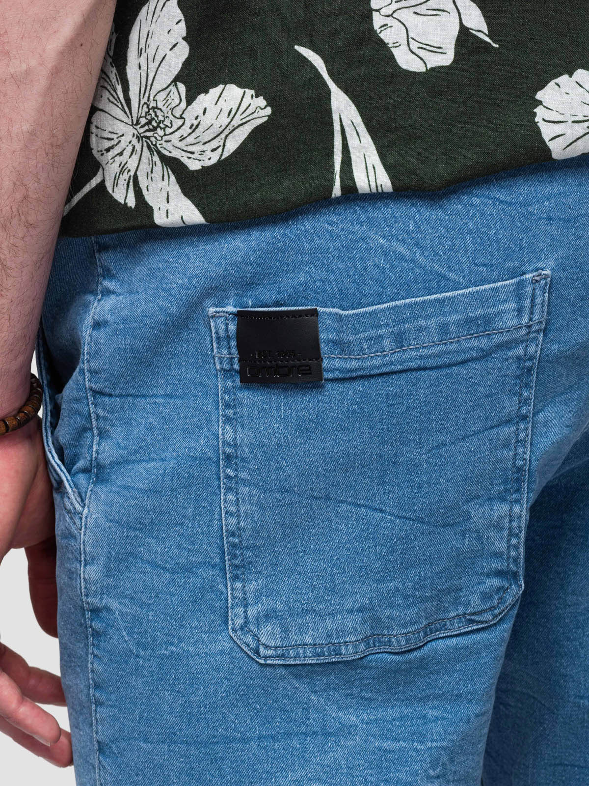 Ombre Men's denim shorts with rolled up leg - light blue