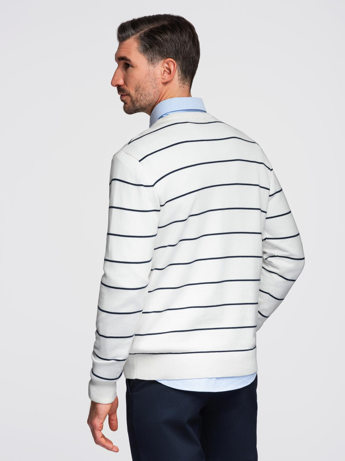 Ombre Men's casual sweater with horizontal stripes - cream